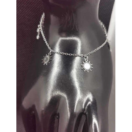 Chaine de cheville Camille avec des soleils en acier inoxydable silver