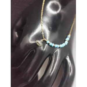Chaine de Cheville Calina avec perle bleu et œil en acier inoxydable doré