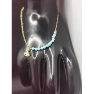 Chaine de Cheville Calina avec perle bleu et œil en acier inoxydable doré