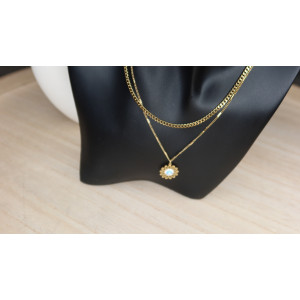 Collier Jess double rang avec fleur et oeil en acier inoxydable doré