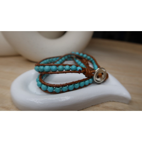 Bracelet Grady avec perle turquoise te cordon marron