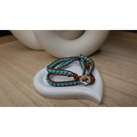 Bracelet Grady avec perle turquoise te cordon marron