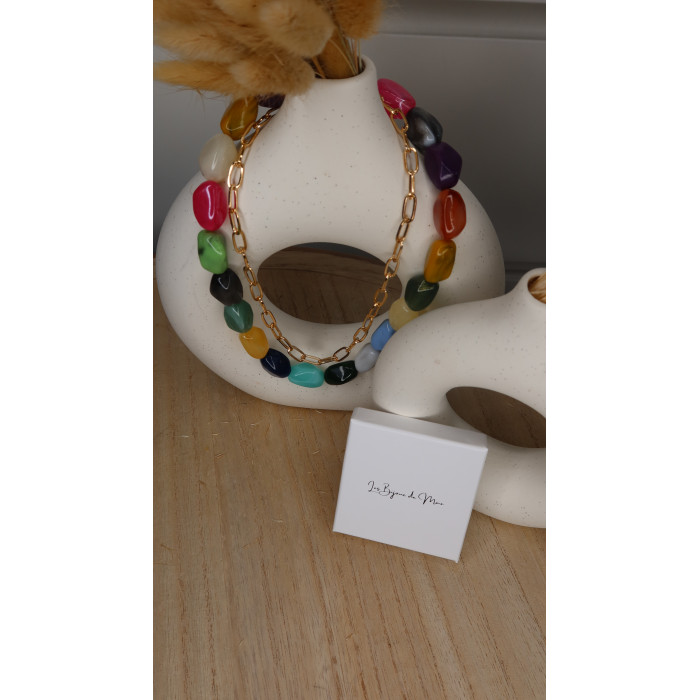 Collier Prestige avec perles de couleurs