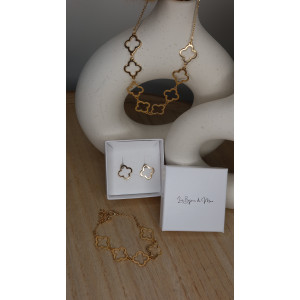 Ensemble Collier Trèfles  en acier inoxydable doré