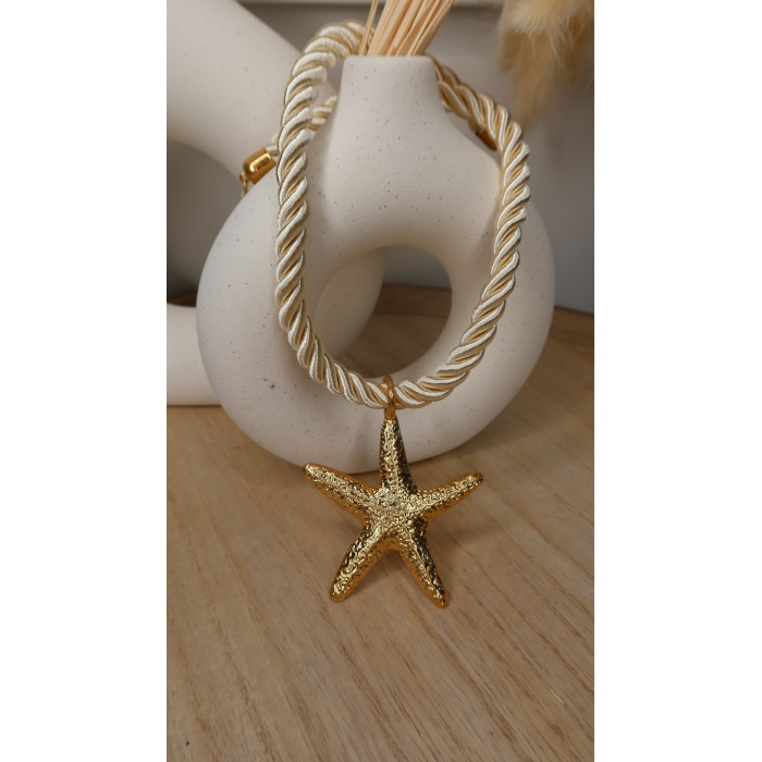 Collier Cynda avec cordon irisé en acier inoxydable doré