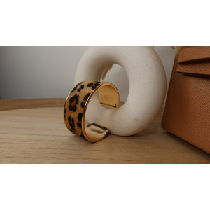 Bracelet Charlyn jonc avec bande de velour léopard en acier inoxydable doré