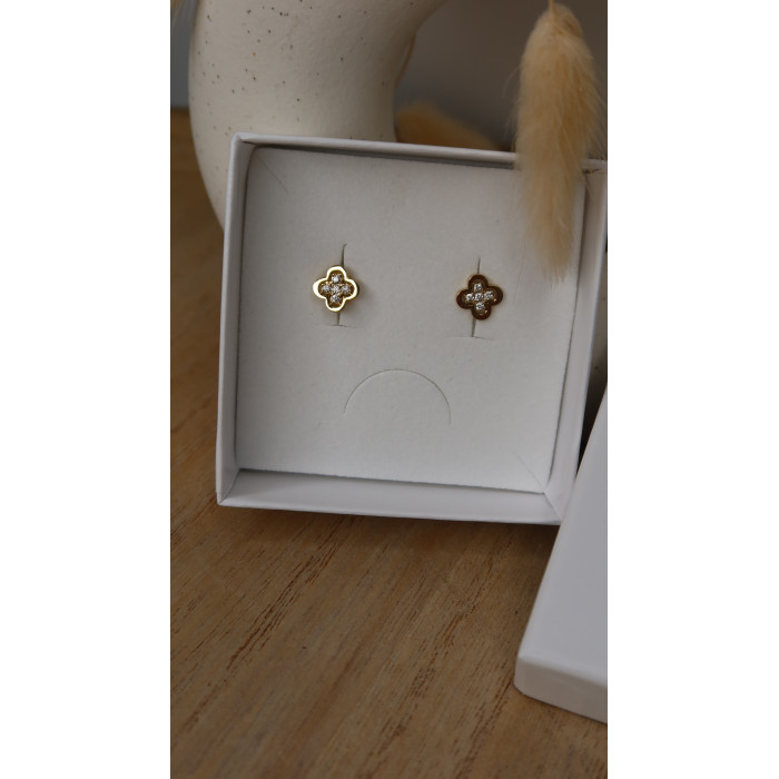 Boucles d'Oreilles Elycia  indémodable trèfle avec des zirconium en forme de petite puce 316L
