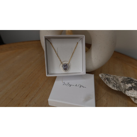Collier Agata goutte serti clos d'un cristal entouré de zirconium idéal a offrir en période de noël en acier inoxydable.