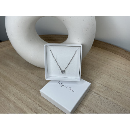 Collier Solitaire avec un zirconium blanc en acier inoxydable silver