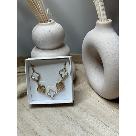 Collier Jewerly avec trèfles blanc nacré et trèfles neutre en acier inoxydable doré