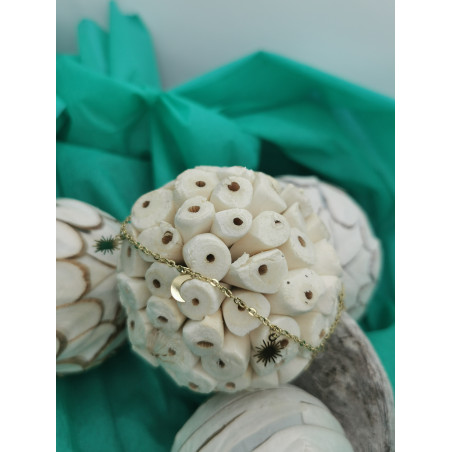 Chaine de cheville en acier inoxydable doré avec des soleils et des lunes.