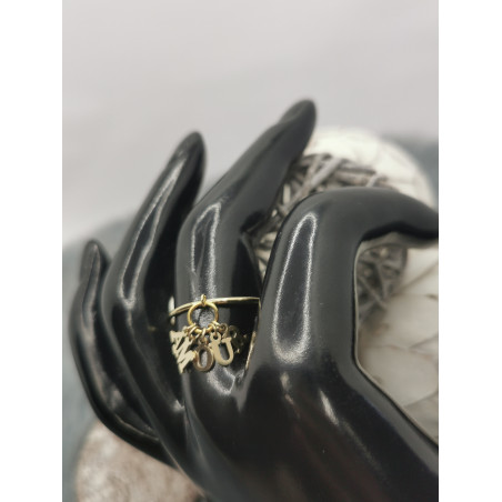 bague Loussine avec pampille amour en acier inoxydable doré réglable.