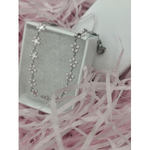 Bracelet Arya avec marguerites roses pâles en acier inoxydable silver