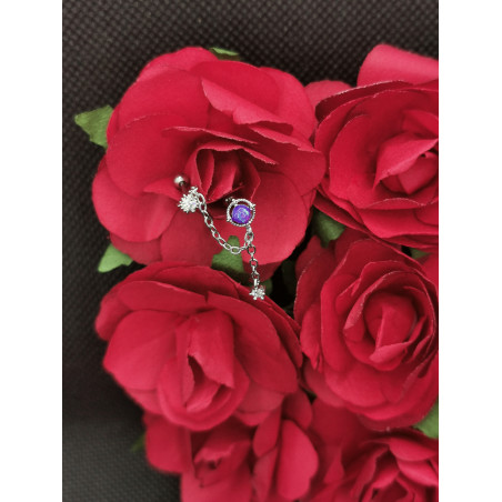 Piercing Viva double avec chainette zirconium bleu et blanc en titane